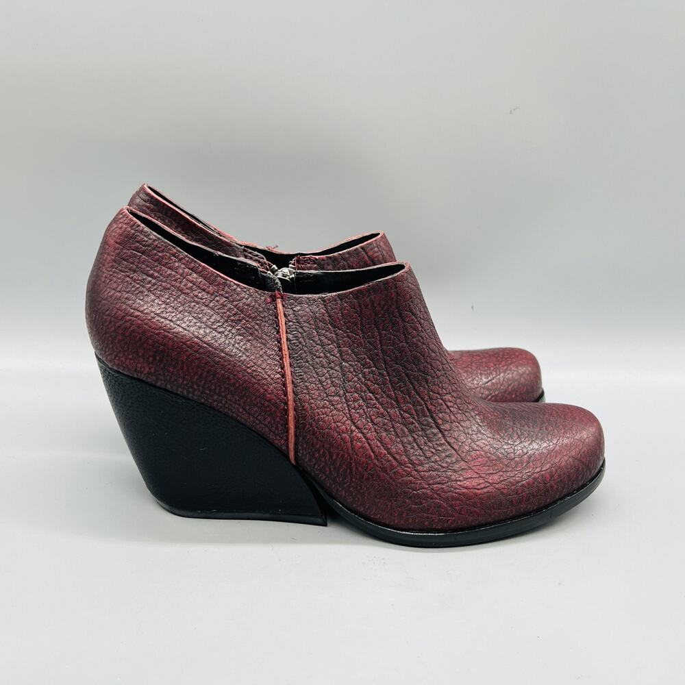 Kork Ease Boots Womens 9 Red Leather Original Ankle Zip Wedge Heel Booties Shoes